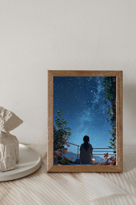 Girl looking at stars / Aesthetic Frame