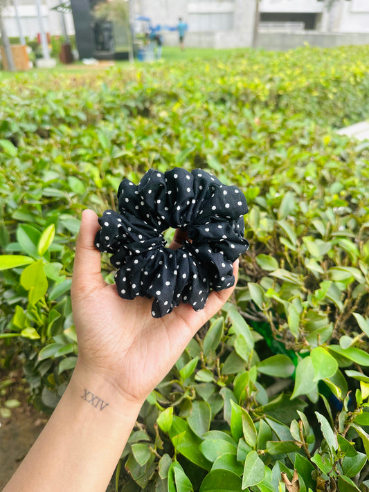 Black Polka Dot Scrunchie