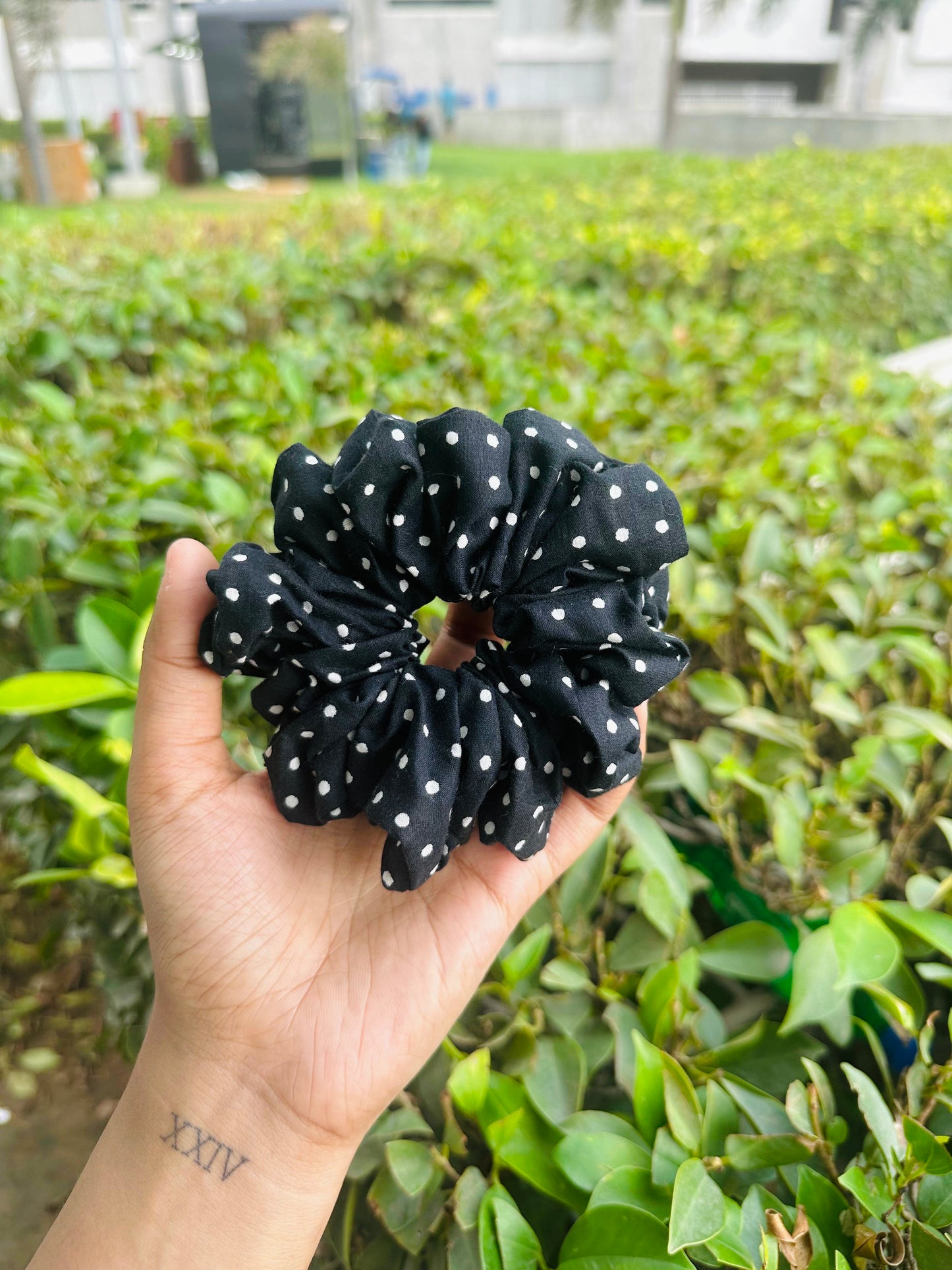 Black Polka Dot Scrunchie