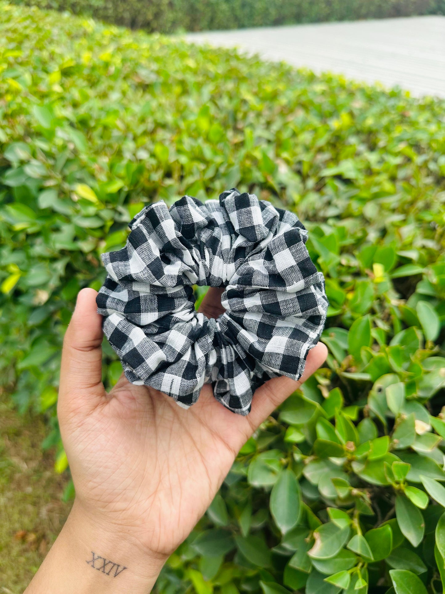 Black Checkered Scrunchie