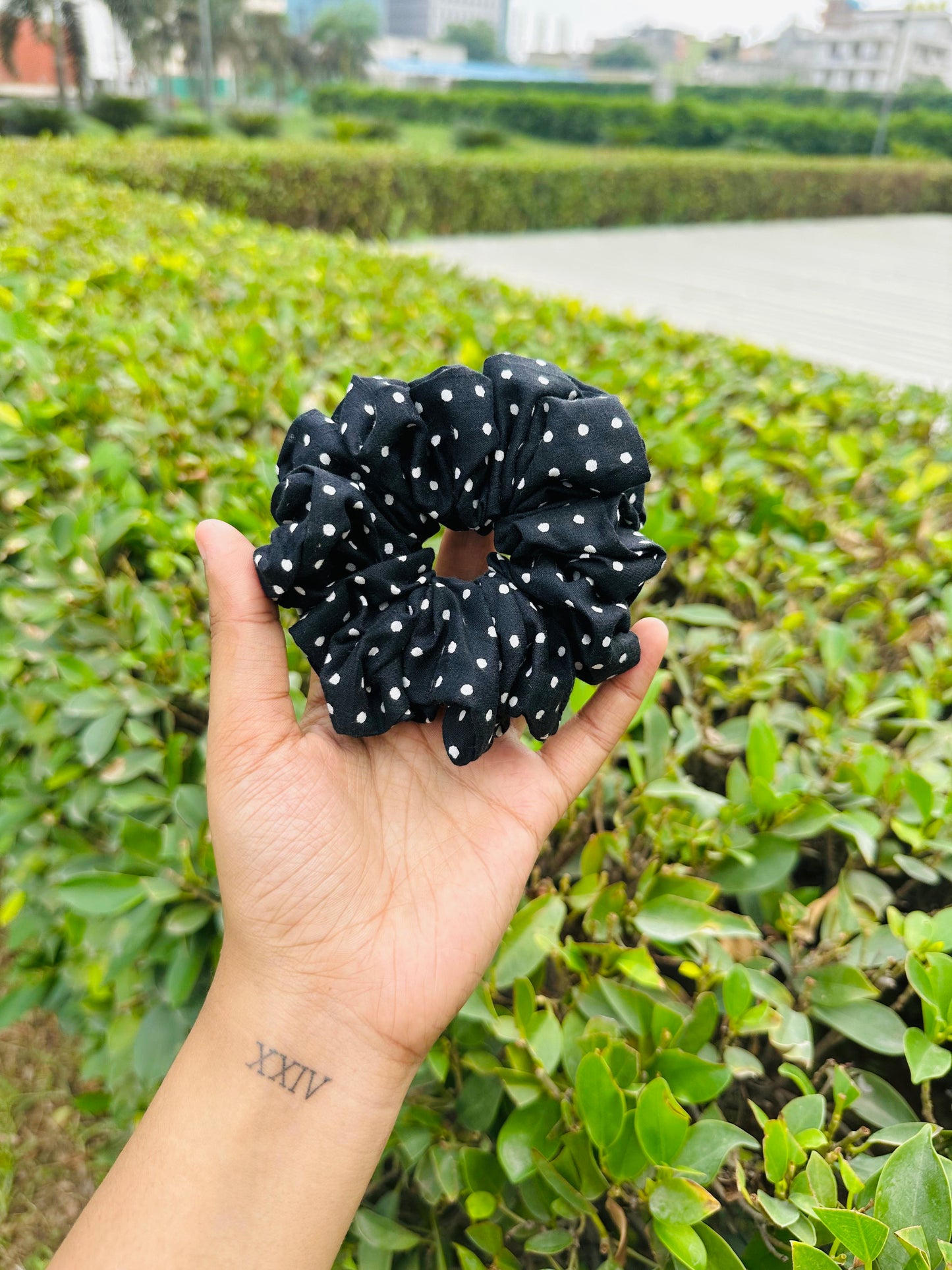 Black Polka Dot Scrunchie