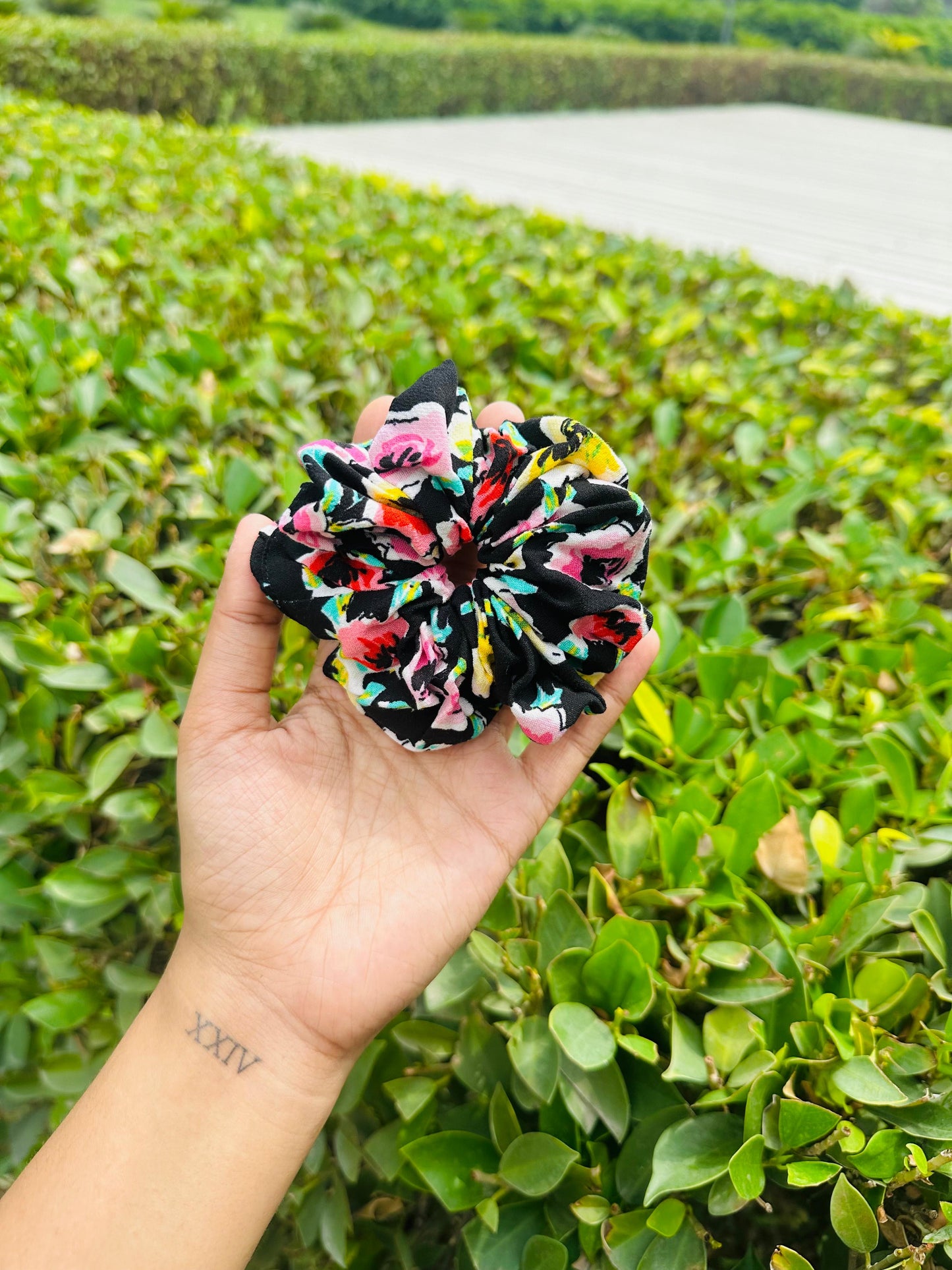 Black Floral Scrunchie