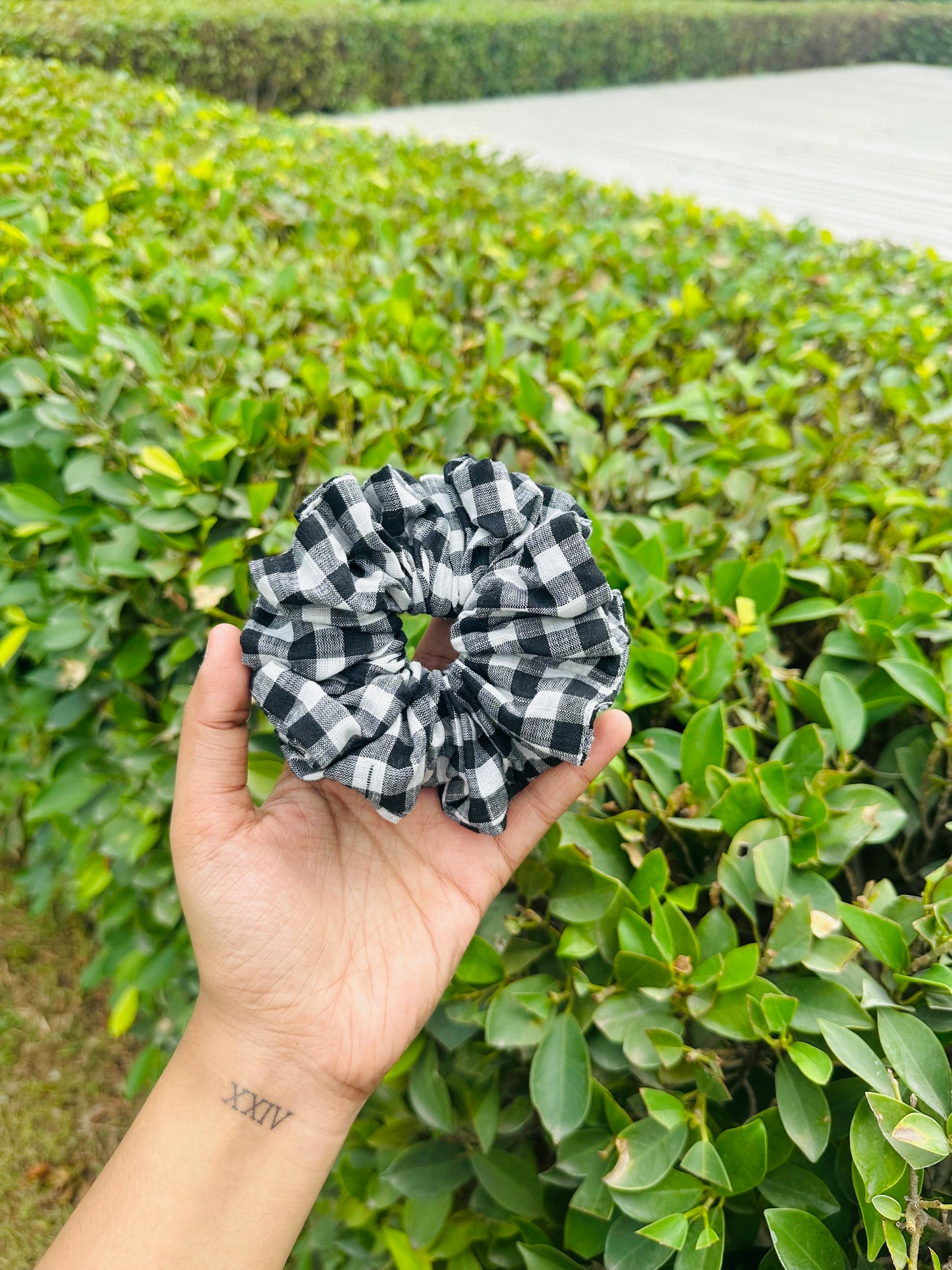 Black Checkered Scrunchie