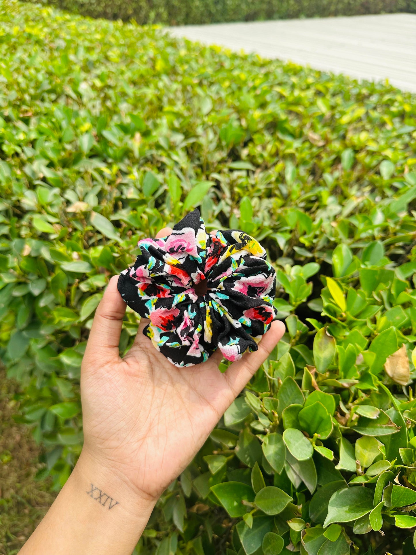 Black Floral Scrunchie