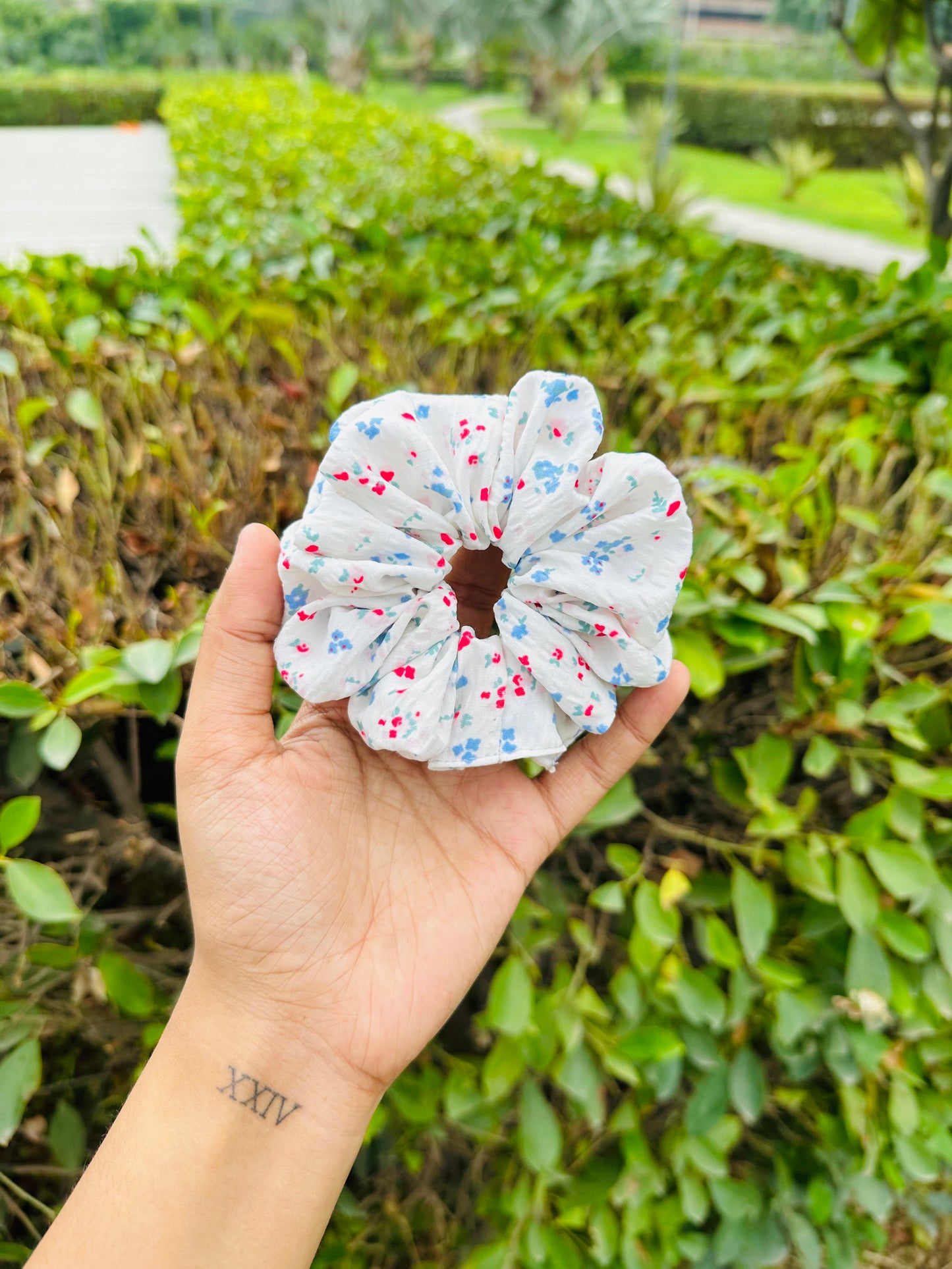 White Floral Scrunchie