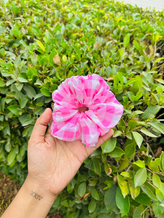 Pink Checkered Scrunchie