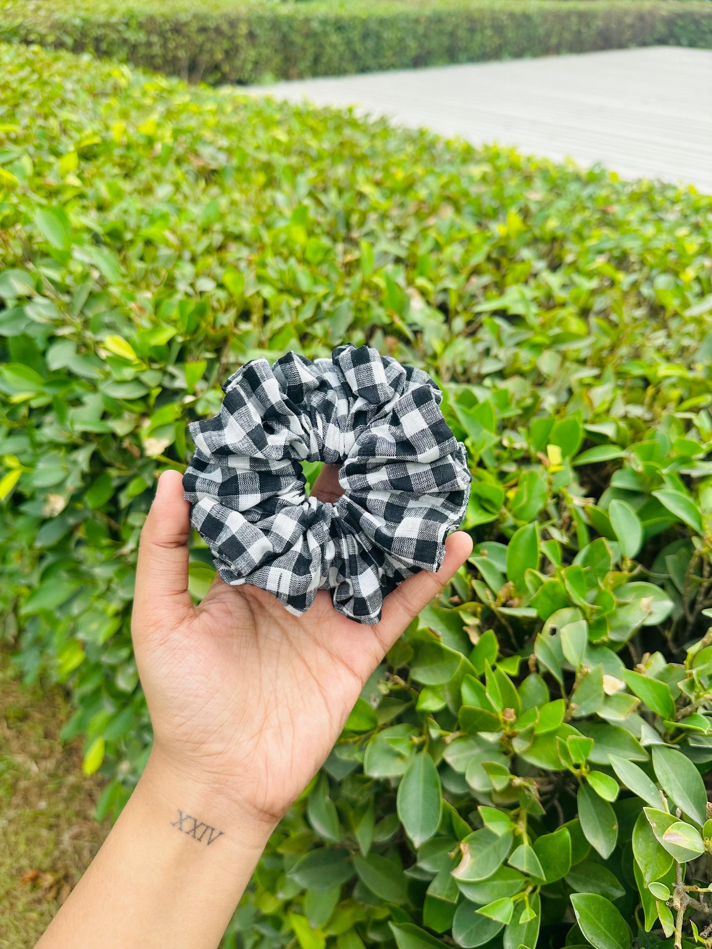 Black Checkered Scrunchie