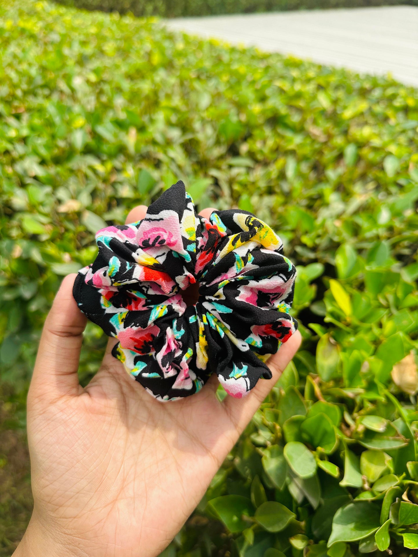 Black Floral Scrunchie